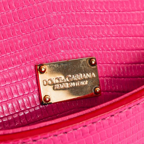 Dolce & Gabbana Miss Sicily Small Pink Iguana-Embossed Chain Satchel - Picture 13 of 14